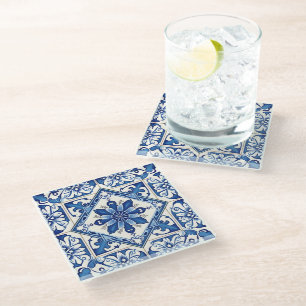 Mediterranean Tiles, Portuguese, Azulejo, Majolica Glass Coaster