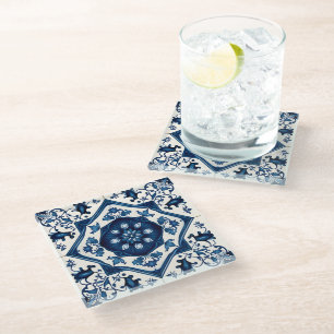 Mediterranean Tiles, Portuguese, Azulejo, Majolica Glass Coaster