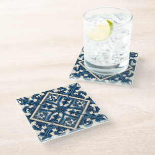 Mediterranean Tiles, Portuguese, Azulejo, Majolica Glass Coaster