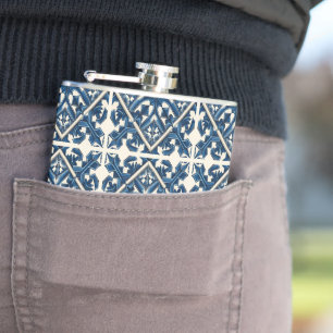 Mediterranean Tiles, Portuguese, Azulejo, Majolica Hip Flask