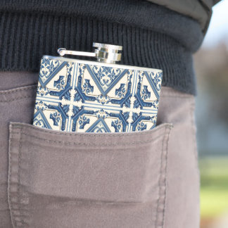 Mediterranean Tiles, Portuguese, Azulejo, Majolica Hip Flask