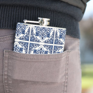Mediterranean Tiles, Portuguese, Azulejo, Majolica Hip Flask