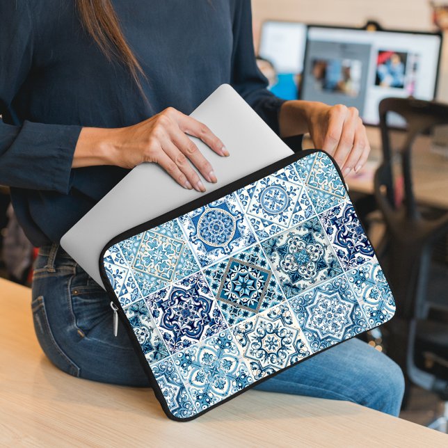 Mediterranean Tiles, Portuguese, Azulejo, Majolica Laptop Sleeve (Creator Uploaded)