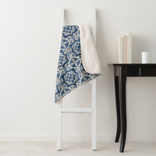 Mediterranean Tiles, Portuguese, Azulejo, Majolica Sherpa Blanket