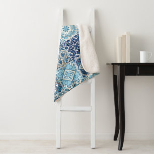 Mediterranean Tiles, Portuguese, Azulejo, Majolica Sherpa Blanket