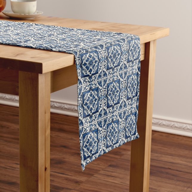 Mediterranean Tiles, Portuguese, Azulejo, Majolica Short Table Runner (In Situ)