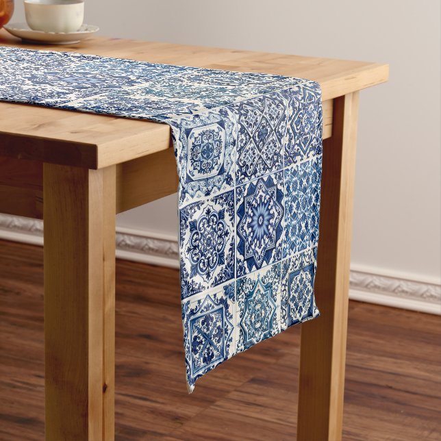 Mediterranean Tiles, Portuguese, Azulejo, Majolica Short Table Runner (In Situ)