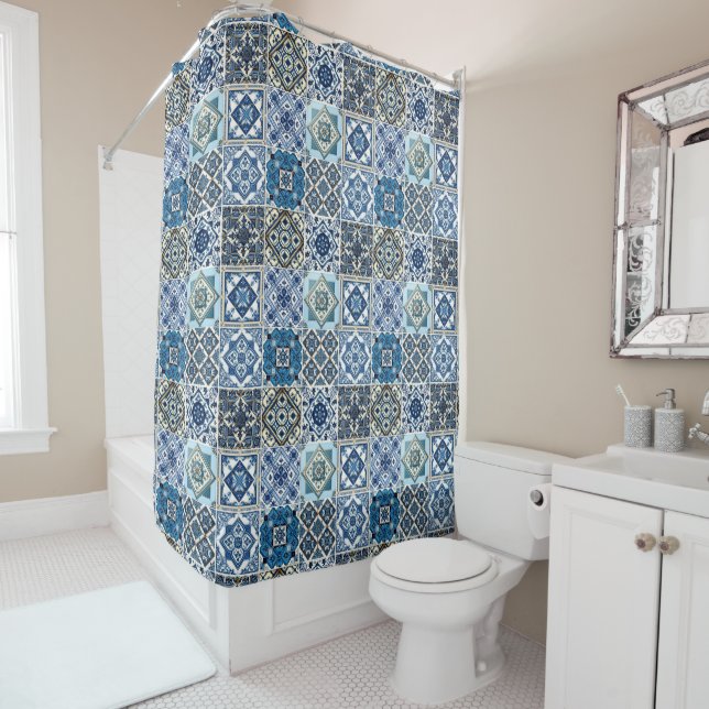 Mediterranean Tiles, Portuguese, Azulejo, Majolica Shower Curtain (In Situ)