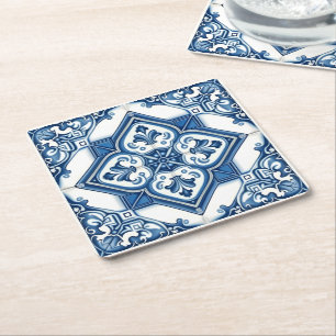 Mediterranean Tiles, Portuguese, Azulejo, Majolica Square Paper Coaster
