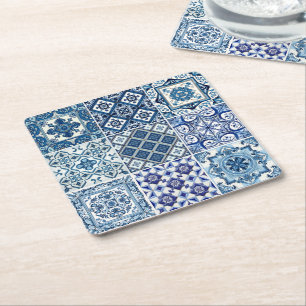 Mediterranean Tiles, Portuguese, Azulejo, Majolica Square Paper Coaster
