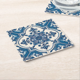 Mediterranean Tiles, Portuguese, Azulejo, Majolica Square Paper Coaster