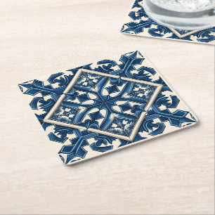 Mediterranean Tiles, Portuguese, Azulejo, Majolica Square Paper Coaster