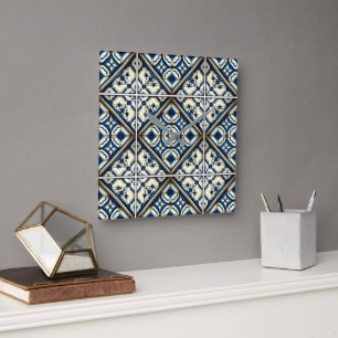 Mediterranean Tiles, Portuguese, Azulejo, Majolica Square Wall Clock