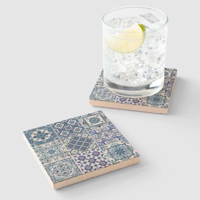 Mediterranean Tiles, Portuguese, Azulejo, Majolica Stone Coaster (Side)