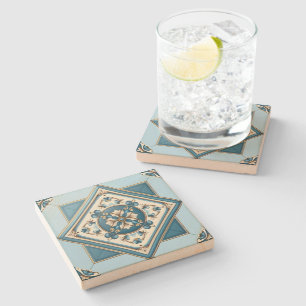 Mediterranean Tiles, Portuguese, Azulejo, Majolica Stone Coaster