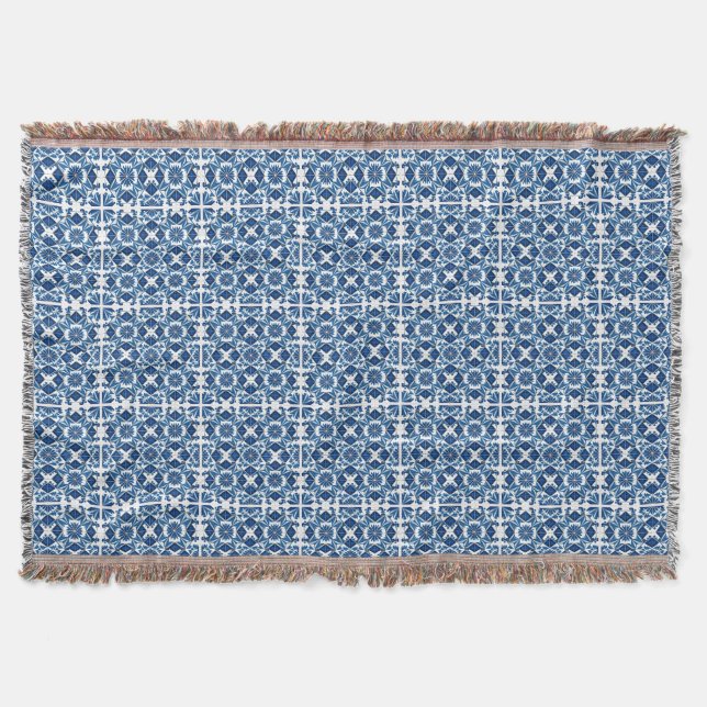 Mediterranean Tiles, Portuguese, Azulejo, Majolica Throw Blanket (Front)