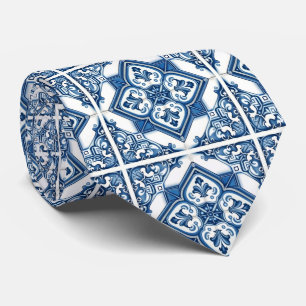 Mediterranean Tiles, Portuguese, Azulejo, Majolica Tie