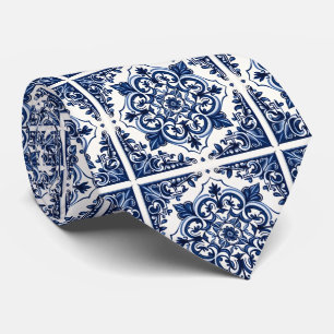 Mediterranean Tiles, Portuguese, Azulejo, Majolica Tie