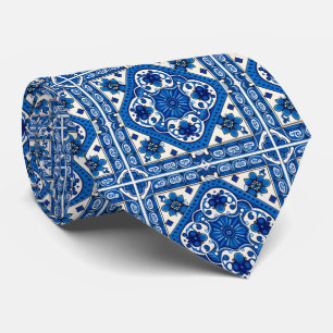 Mediterranean Tiles, Portuguese, Azulejo, Majolica Tie