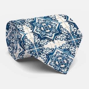 Mediterranean Tiles, Portuguese, Azulejo, Majolica Tie