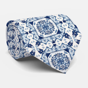 Mediterranean Tiles, Portuguese, Azulejo, Majolica Tie
