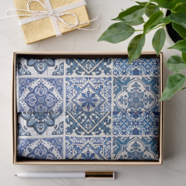 Mediterranean Tiles, Portuguese, Azulejo, Majolica Tissue Paper (Gift)