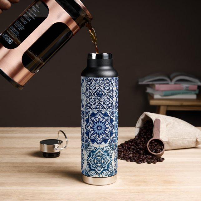 Mediterranean Tiles, Portuguese, Azulejo, Majolica Water Bottle (Coffee)