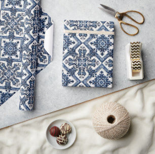 Mediterranean Tiles, Portuguese, Azulejo, Majolica Wrapping Paper