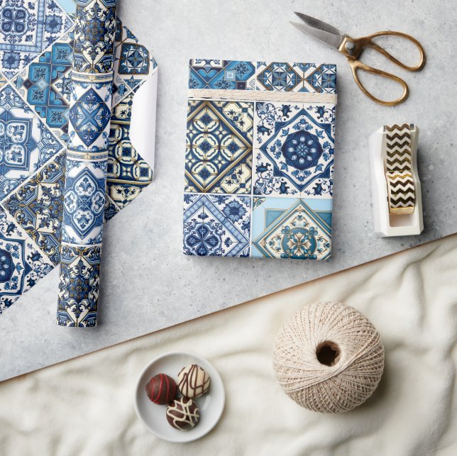 Mediterranean Tiles, Portuguese, Azulejo, Majolica Wrapping Paper (Crafts)