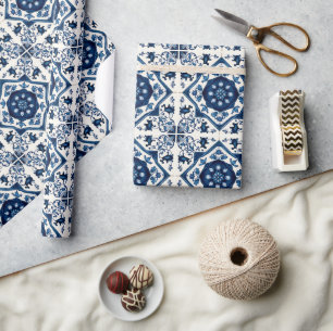 Mediterranean Tiles, Portuguese, Azulejo, Majolica Wrapping Paper