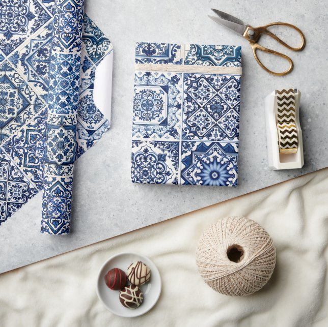 Mediterranean Tiles, Portuguese, Azulejo, Majolica Wrapping Paper (Crafts)