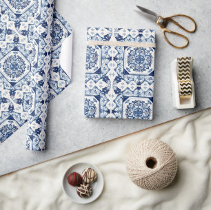 Mediterranean Tiles, Portuguese, Azulejo, Majolica Wrapping Paper