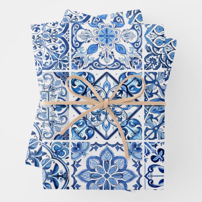 Mediterranean Tiles, Portuguese, Azulejo, Majolica Wrapping Paper Sheet (In situ)