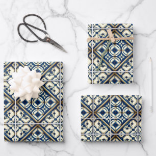 Mediterranean Tiles, Portuguese, Azulejo, Majolica Wrapping Paper Sheet