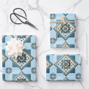 Mediterranean Tiles, Portuguese, Azulejo, Majolica Wrapping Paper Sheet