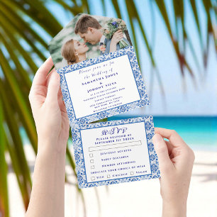 Mediterranean Tiles Portuguese Photo Wedding  All In One Invitation
