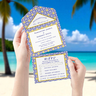Mediterranean Tiles Portuguese Rustic Wedding All In One Invitation