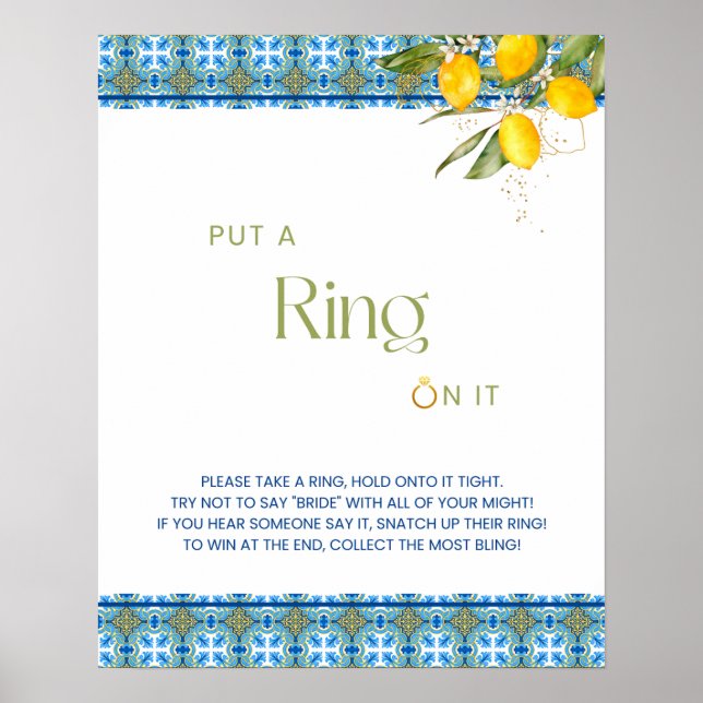 Mediterranean Tiles Put A Ring On It Bridal Shower Poster (Front)
