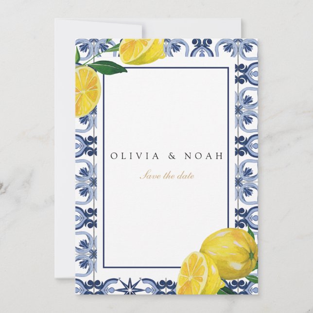 Mediterranean Tiles Save The Date Wedding Card (Front)