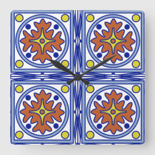 Mediterranean Tiles Square Wall Clock