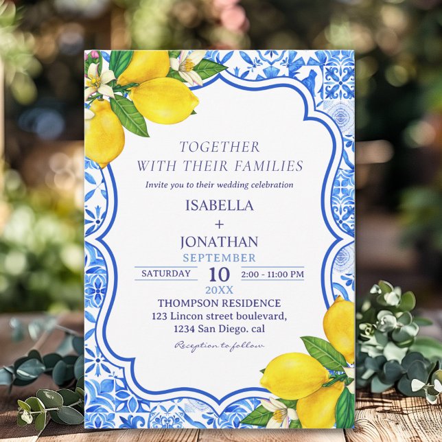 Mediterranean Tiles Summer Wedding with Lemons  Invitation (Creator Uploaded)