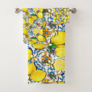 Mediterranean Traditional Pattern With Lemons Bath Towel Set