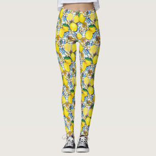 Mediterranean Traditional Pattern With Lemons Leggings