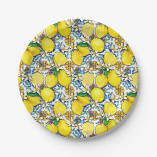 Mediterranean Traditional Pattern With Lemons Paper Plate