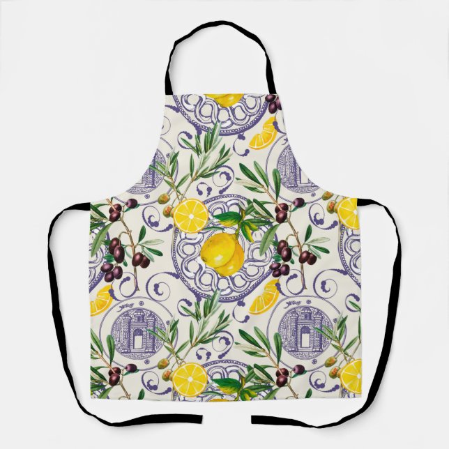 Mediterranean,Tuscan style,olives,pattern     Apron (Front)
