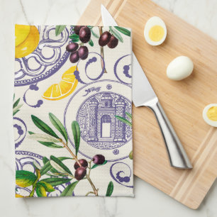 Mediterranean,Tuscan style,olives,pattern     Tea Towel