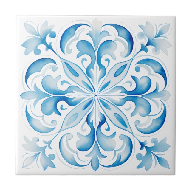Mediterranean Tuscany Blue Design Ceramic Tile (Front)