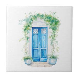 Mediterranean Tuscany Door with Greenery  Ceramic Tile