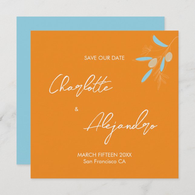 Mediterranean Vibes Wedding Save the Date Orange (Front/Back)