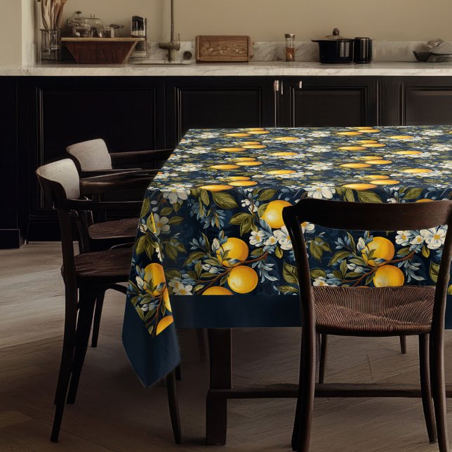 Mediterranean vibrant oranges fruits navy blue tablecloth (Mediterranean vibrant oranges fruits navy blue tablecloth)